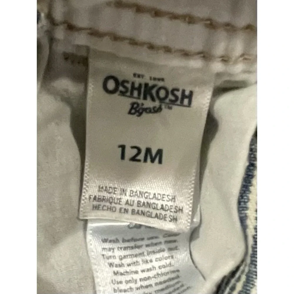 OshKosh B'Gosh 12 M Hickory Stripe Railroad Bib Overalls Toddler Engineer Denim